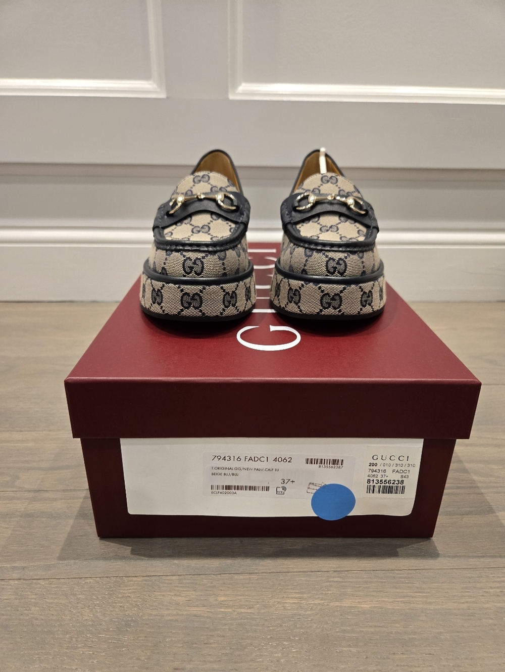 $1,200 Gucci Ilde GG Supreme Canvas/Leather Flatform Blue Loafer EU 37.5 US 7.5 - Picture 6 of 10